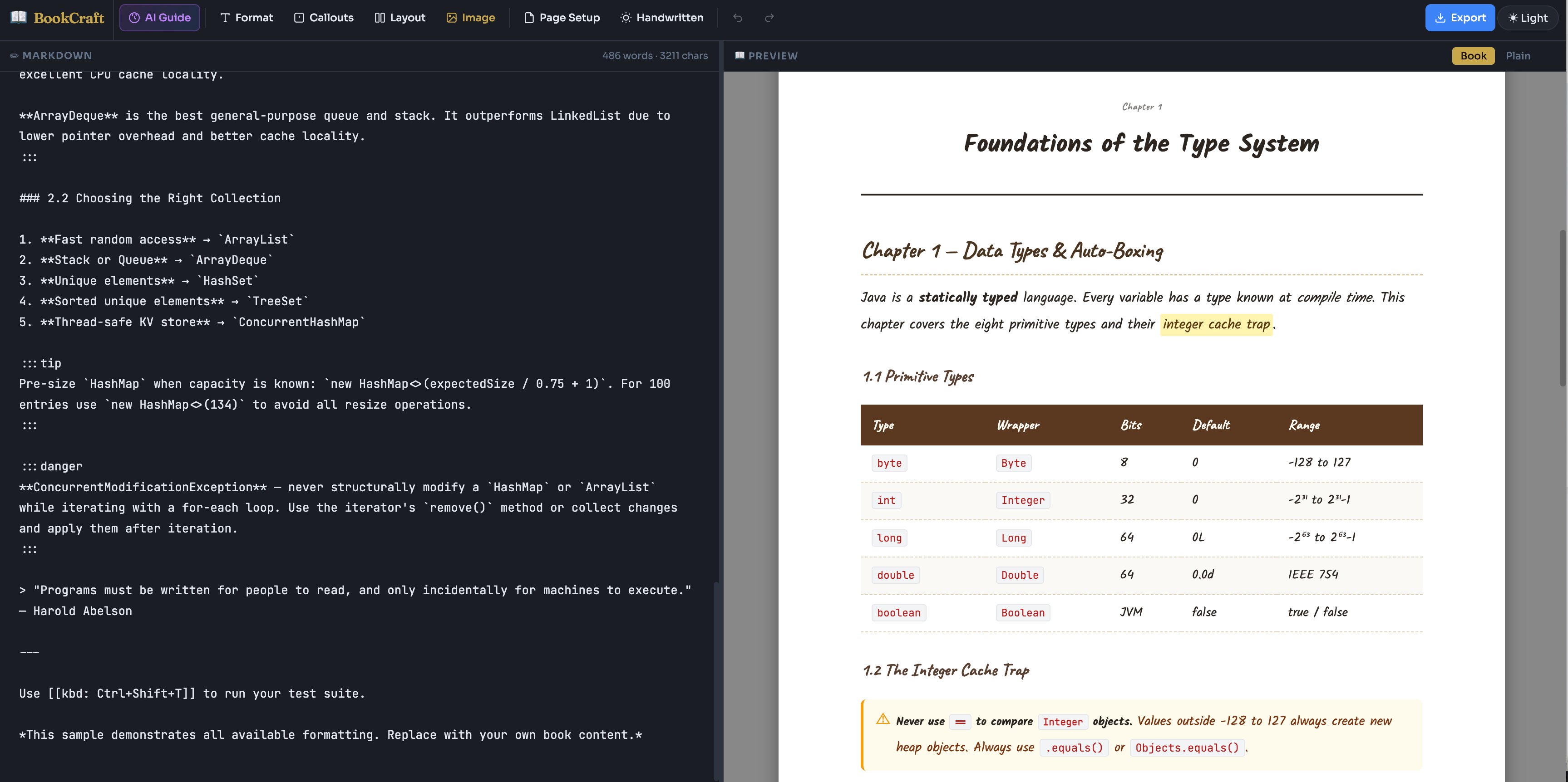 BookCraft interface