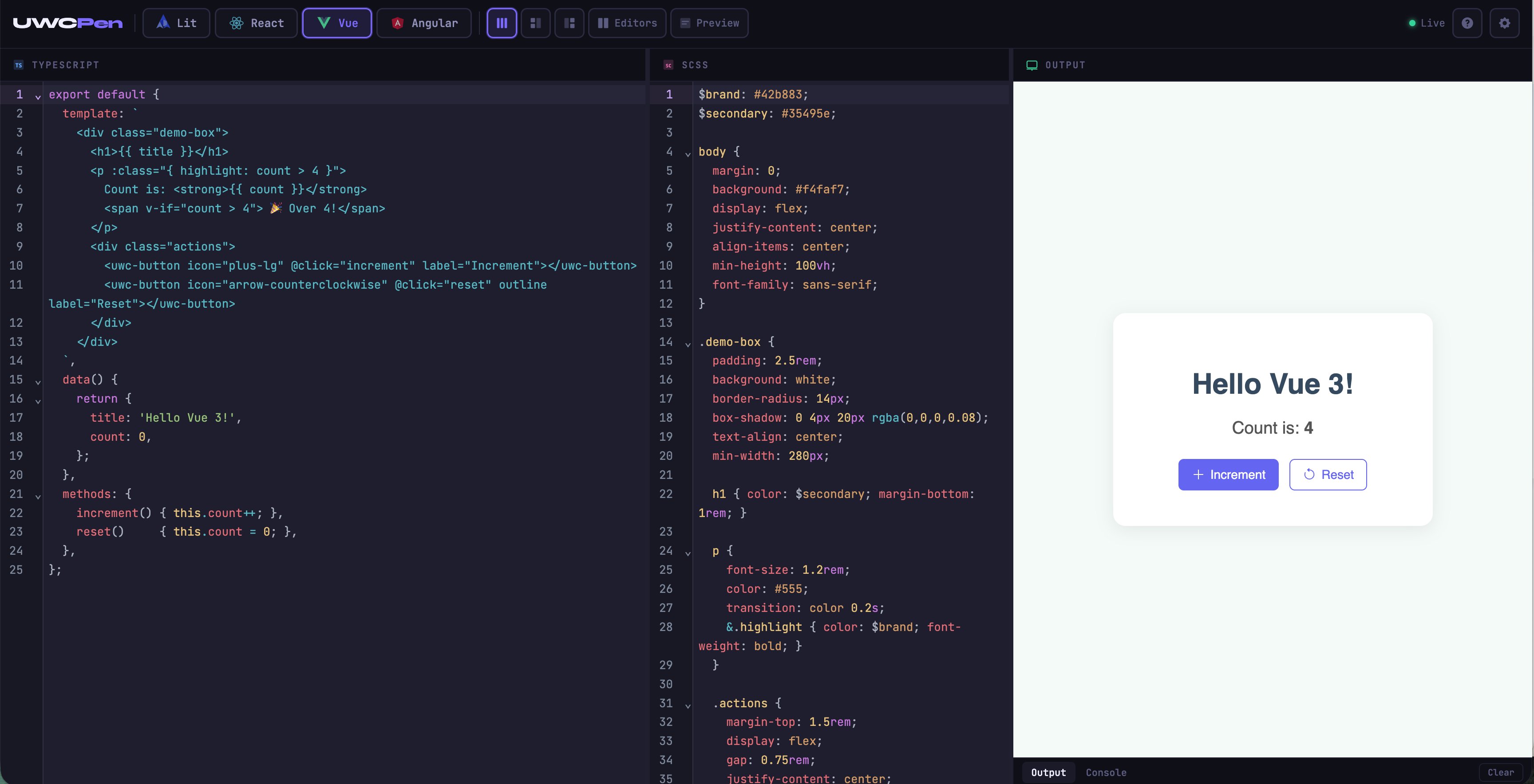 UWCPen Playground interface