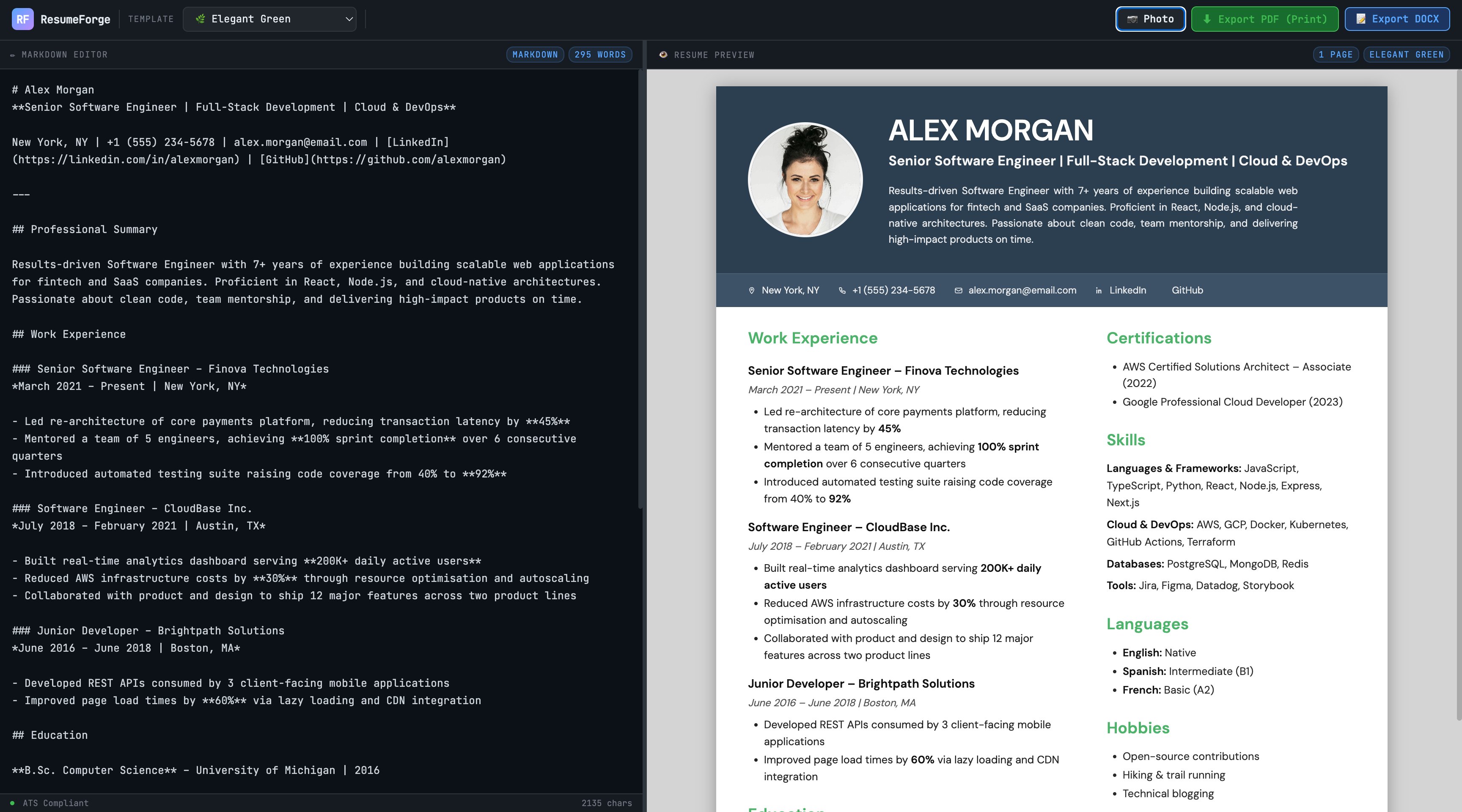 ResumeForge interface